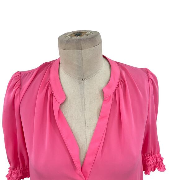 Current Air Los Angeles Pink V-Neck Short Puff Sleeve Blouse Size XS - Picture 2 of 11